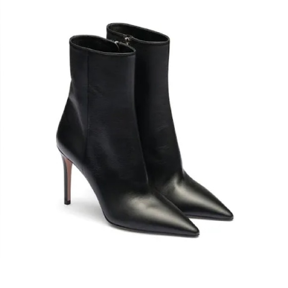 Prada Black Nappa Leather Triangle logo Plaque heel ankle booties EU 40 - Picture 3 of 13